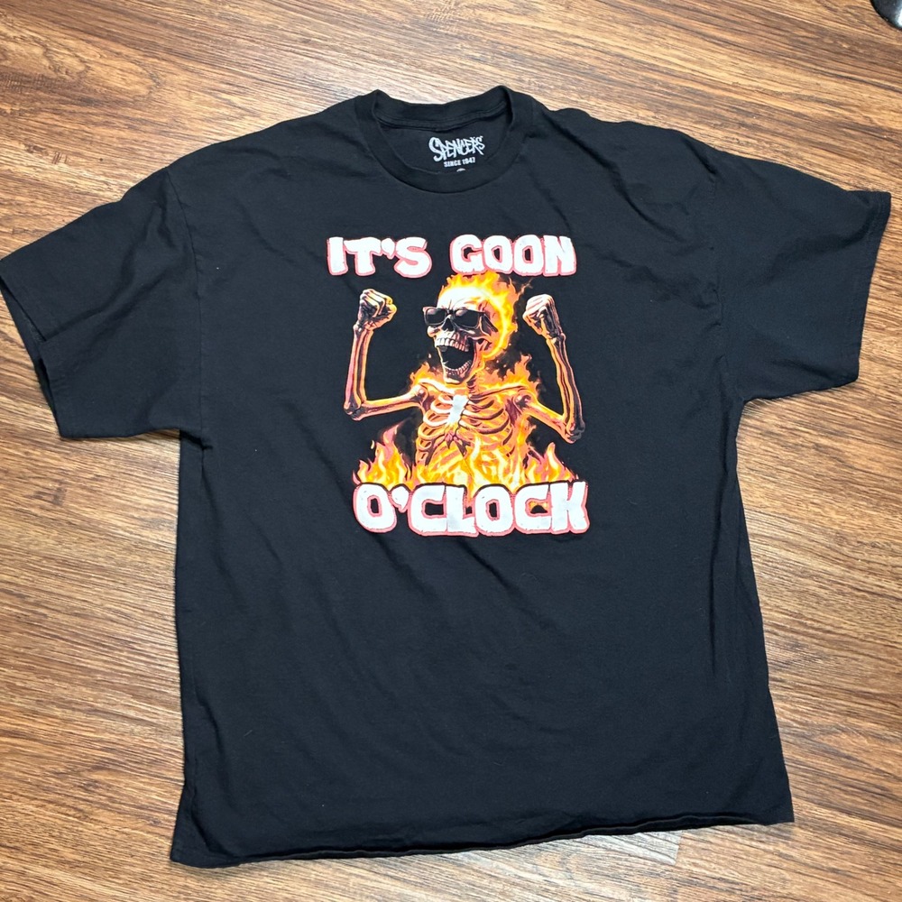 Spencer's Graphic T-Shirt Mens 2XL Black Excellent It's Goon O'Clock Skeleton